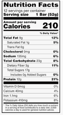 RX Protein Bar Nutrition